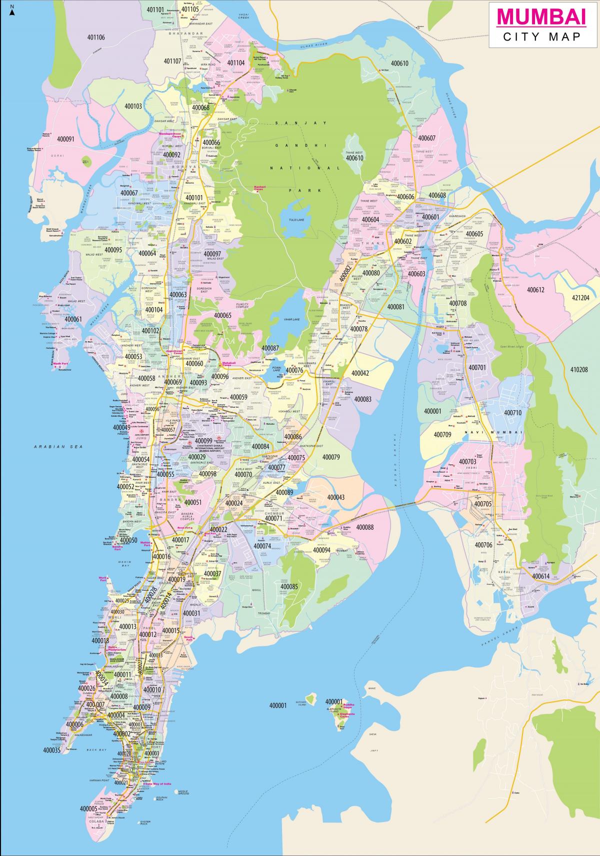 Mapa kodów pocztowych Mumbaju - Bombaj