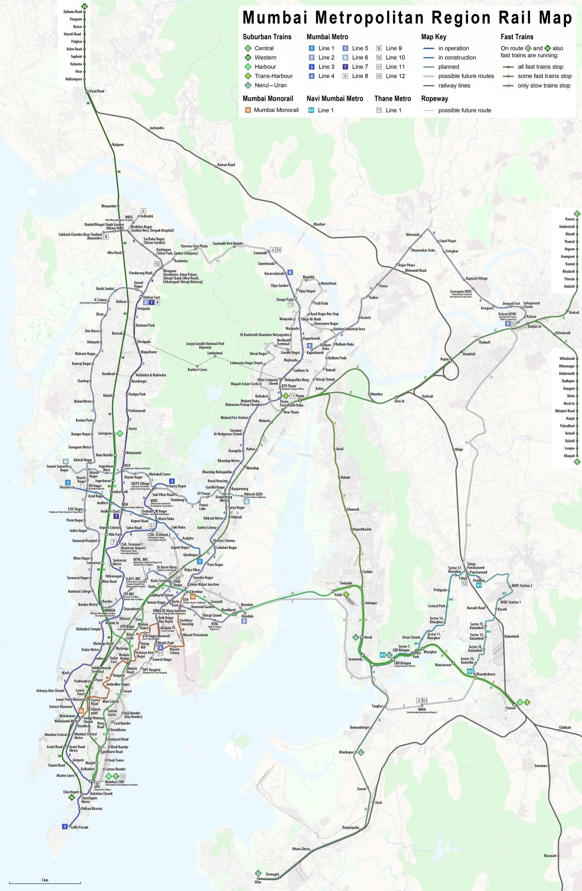 Mumbaj - mapa stacji kolejowych Bombaju
